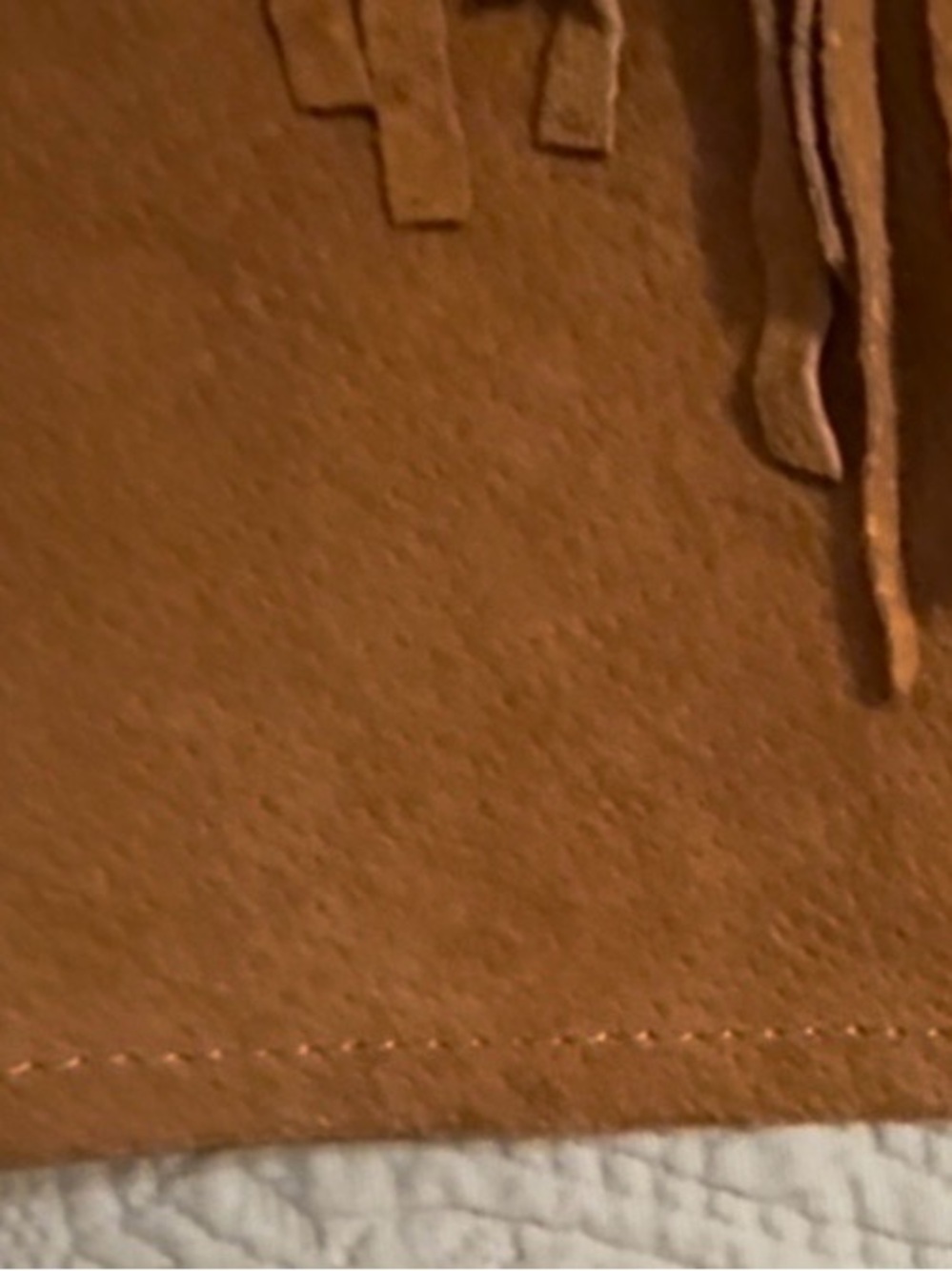 Suede tan jacket, with tassels on sleeves/back, fits sm/med, used - Picture 5 of 7